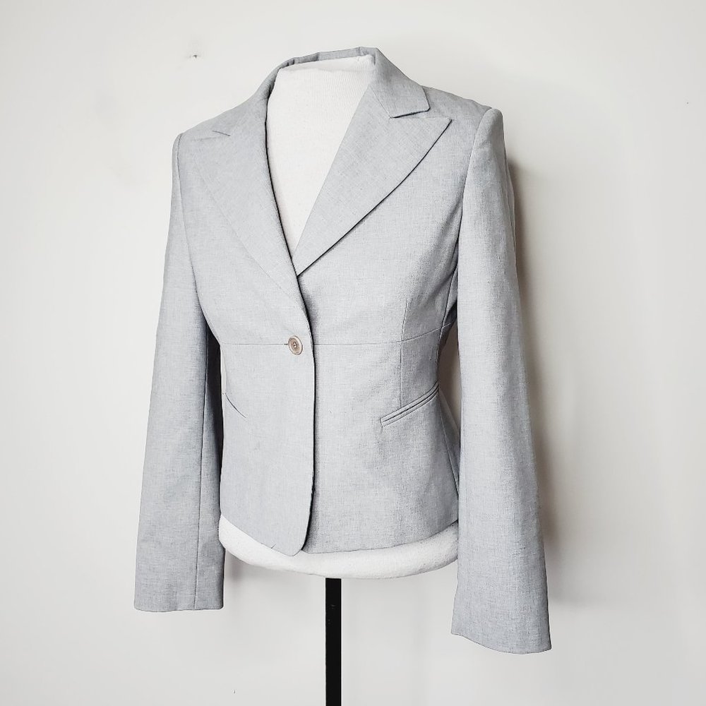 BCBG Grey Wool Pleated Back Tailored Blazer